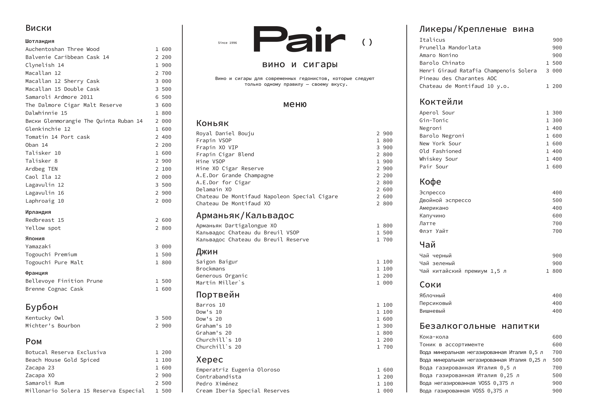 Барная карта