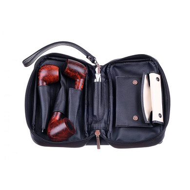 Сумка P&A для 3 трубок и табака, натуральная кожа, подарочная упаковка 413-Black - цена