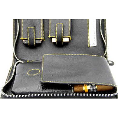 Сигарная сумка Adorini черная-желтая, натуральная кожа - описание