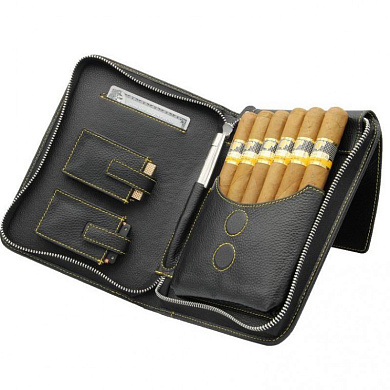 Сигарная сумка Adorini черная-желтая, натуральная кожа - фото