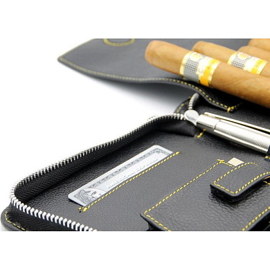 Сигарная сумка Adorini черная-желтая, натуральная кожа - цена